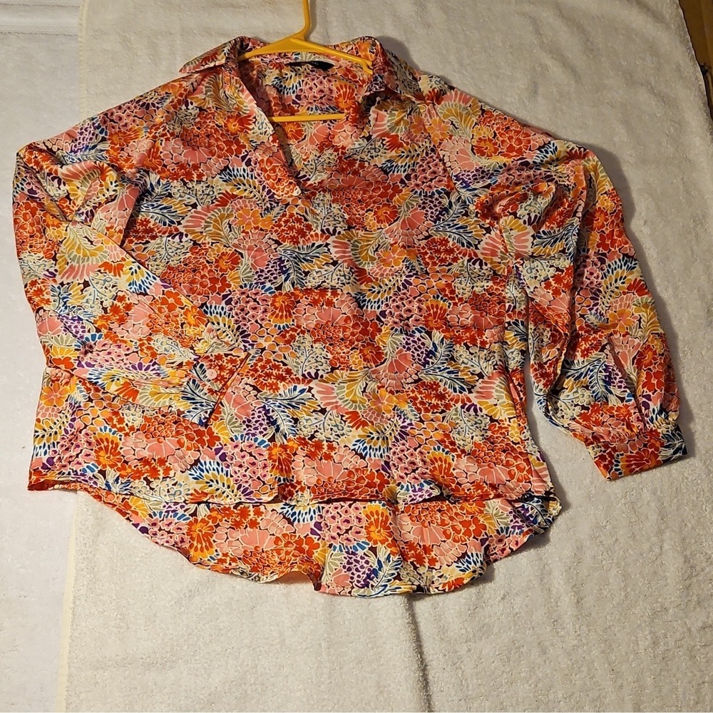 Dokotoo Multicolor Floral Collared Button Long Sleeve Woven Blouse Size S